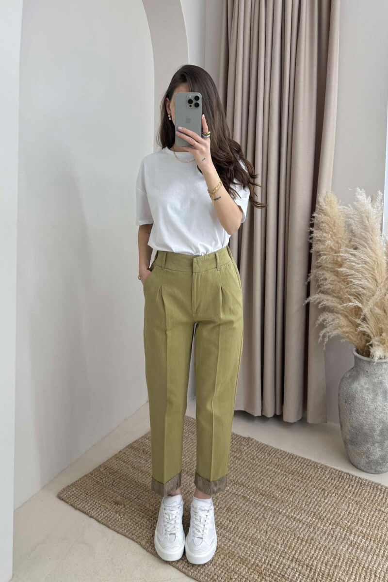 SEMI ELASTIC WAIST ONE COLOR WOMEN TROUSERS GREEN/JESHILE - 3