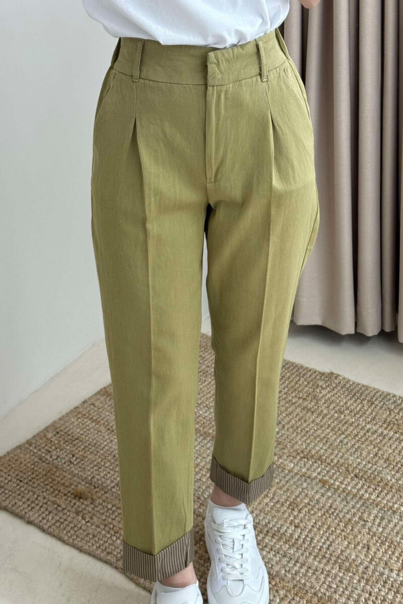 SEMI ELASTIC WAIST ONE COLOR WOMEN TROUSERS GREEN/JESHILE - 4
