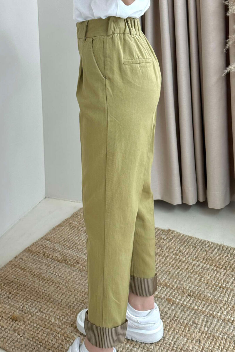 SEMI ELASTIC WAIST ONE COLOR WOMEN TROUSERS GREEN/JESHILE - 5