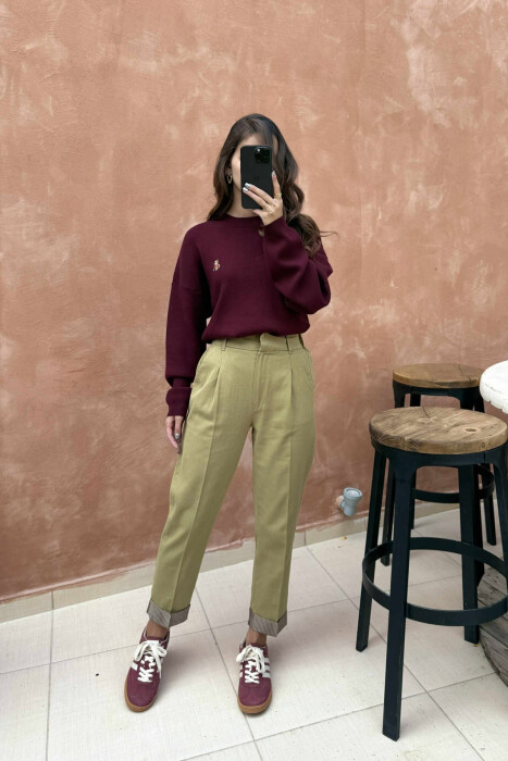 SEMI ELASTIC WAIST ONE COLOR WOMEN TROUSERS GREEN/JESHILE - 2