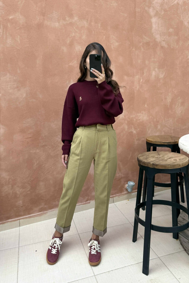 SEMI ELASTIC WAIST ONE COLOR WOMEN TROUSERS GREEN/JESHILE - 2