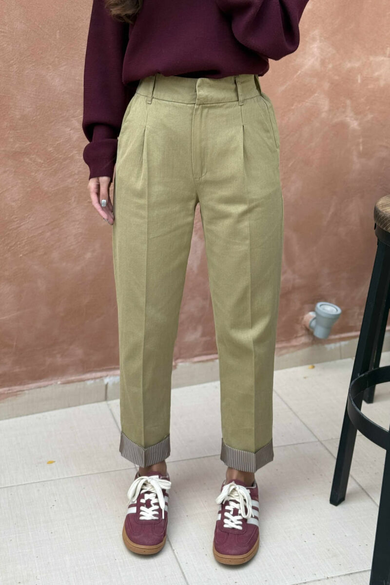 SEMI ELASTIC WAIST ONE COLOR WOMEN TROUSERS GREEN/JESHILE - 3