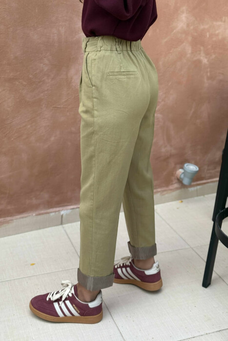 SEMI ELASTIC WAIST ONE COLOR WOMEN TROUSERS GREEN/JESHILE - 4