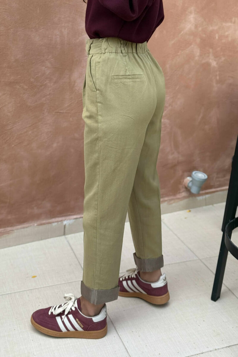 SEMI ELASTIC WAIST ONE COLOR WOMEN TROUSERS GREEN/JESHILE - 4