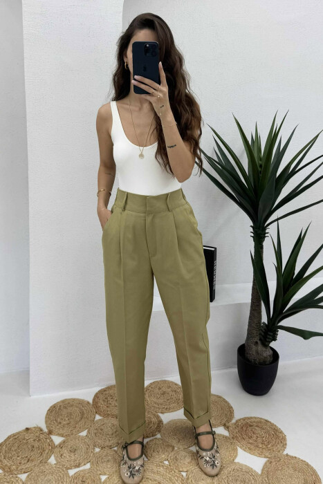 SEMI ELASTIC WAIST ONE COLOR WOMEN TROUSERS OLIVE/ULLI 