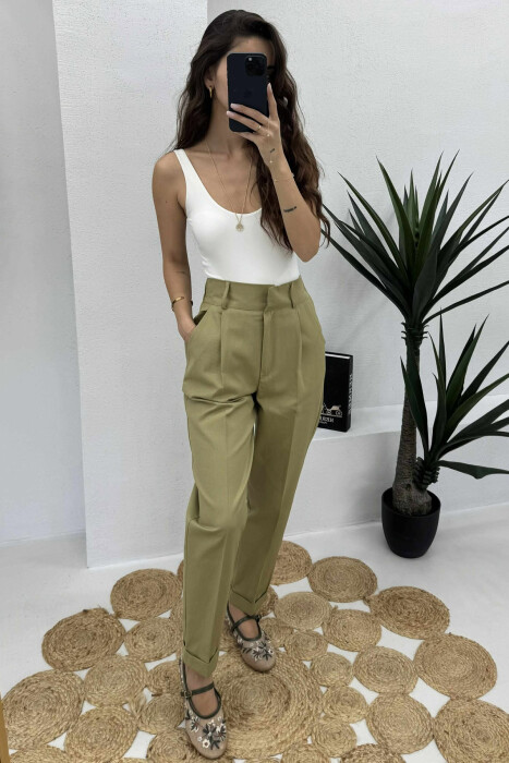 SEMI ELASTIC WAIST ONE COLOR WOMEN TROUSERS OLIVE/ULLI - 6