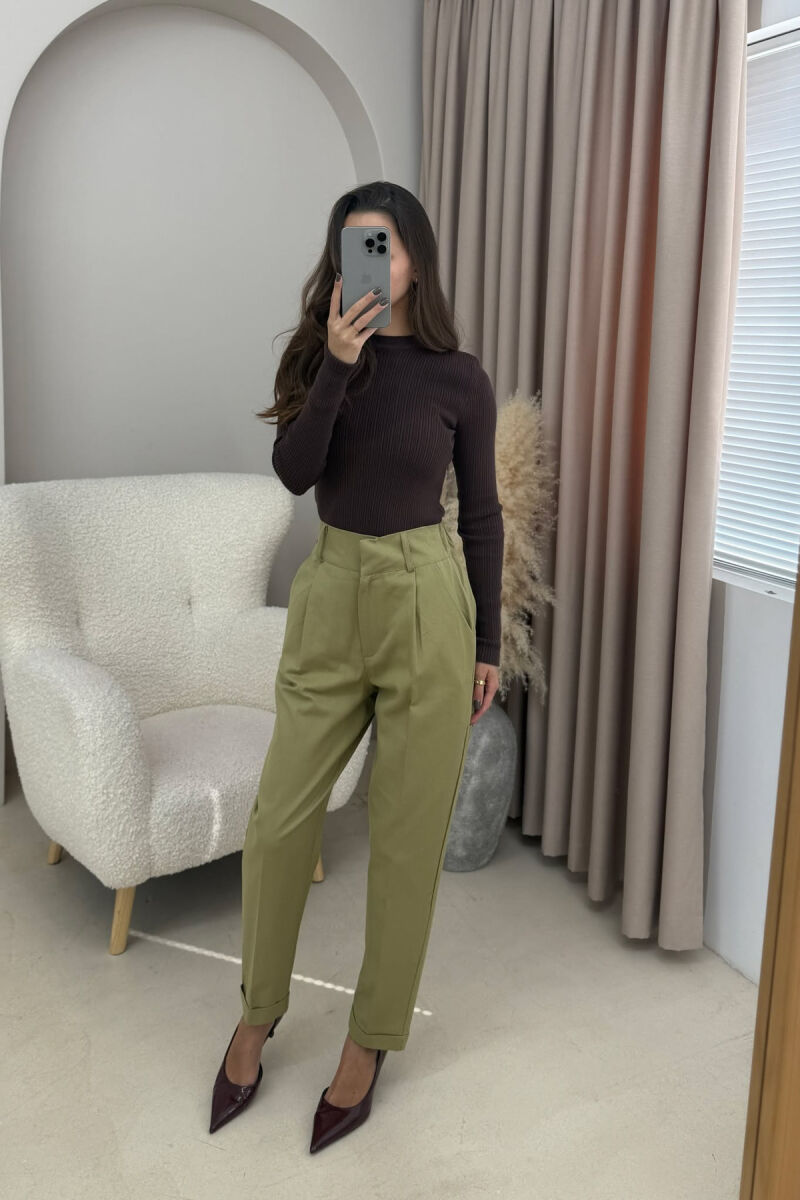 SEMI ELASTIC WAIST ONE COLOR WOMEN TROUSERS OLIVE/ULLI - 1