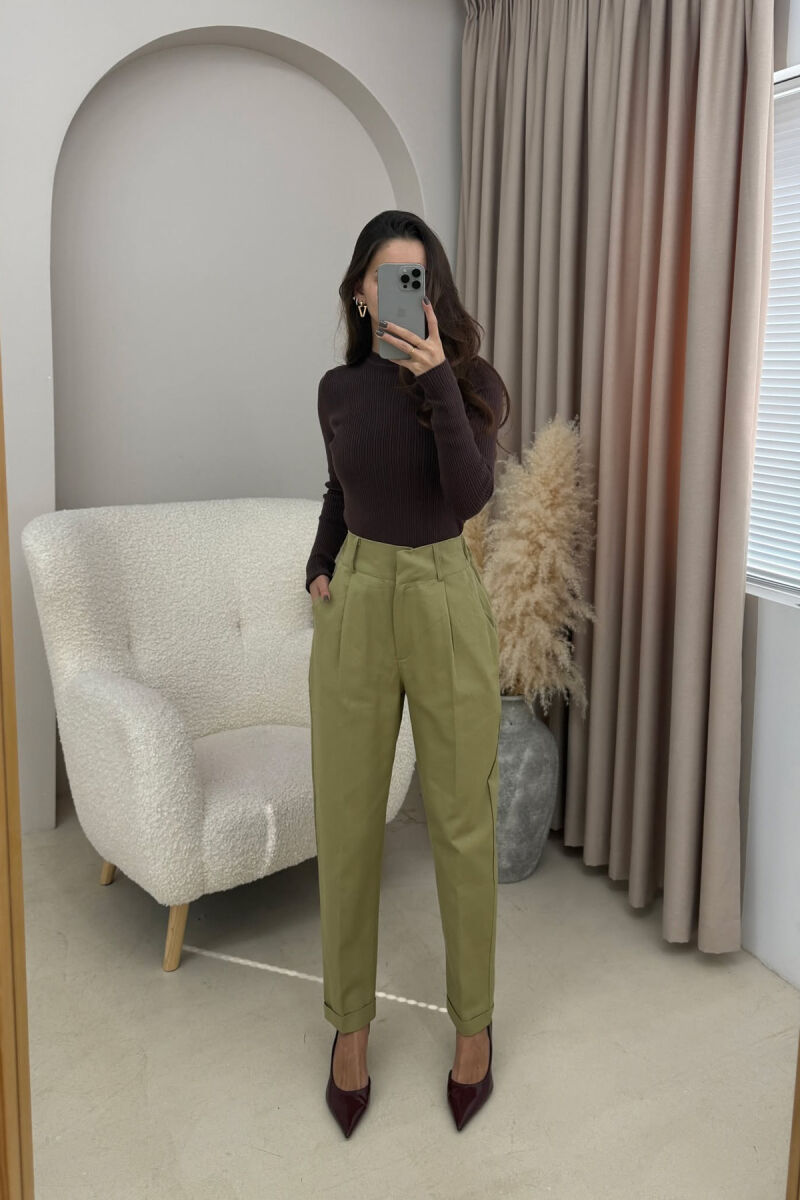 SEMI ELASTIC WAIST ONE COLOR WOMEN TROUSERS OLIVE/ULLI - 2
