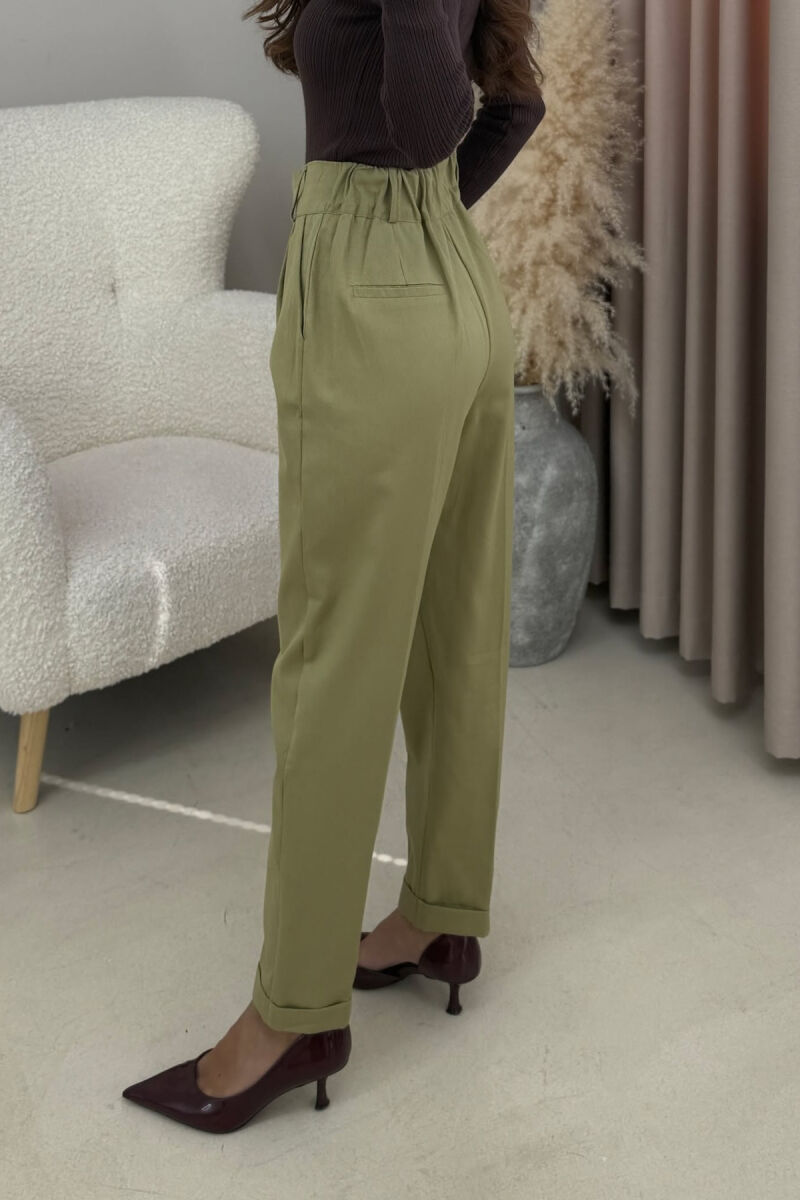 SEMI ELASTIC WAIST ONE COLOR WOMEN TROUSERS OLIVE/ULLI - 3