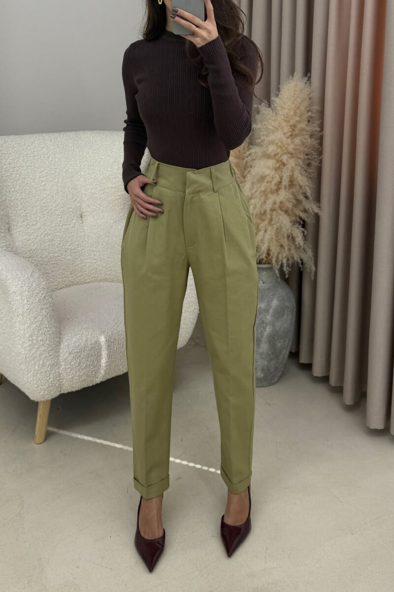 SEMI ELASTIC WAIST ONE COLOR WOMEN TROUSERS OLIVE/ULLI - 4