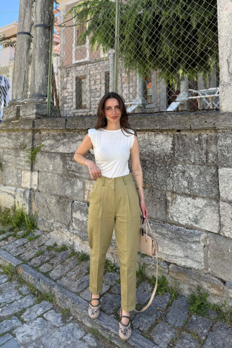 SEMI ELASTIC WAIST ONE COLOR WOMEN TROUSERS OLIVE/ULLI - 1