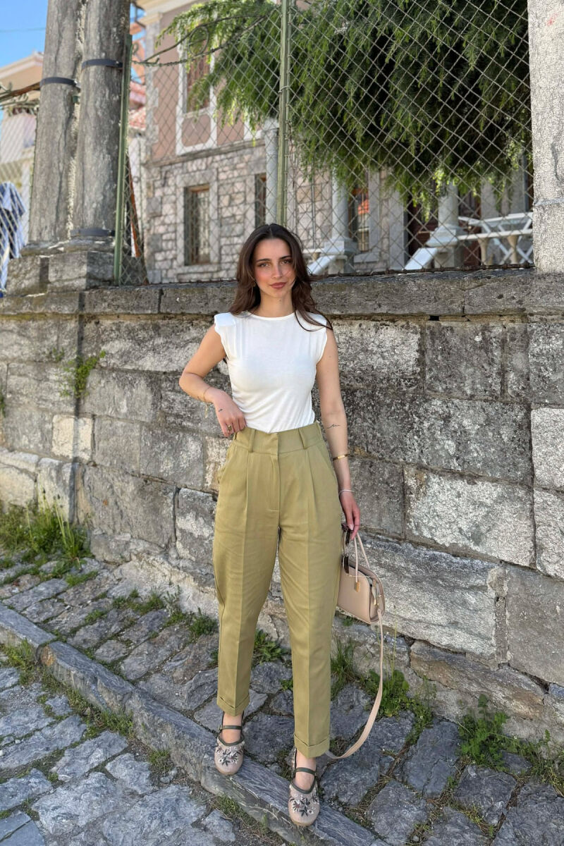 SEMI ELASTIC WAIST ONE COLOR WOMEN TROUSERS OLIVE/ULLI - 1