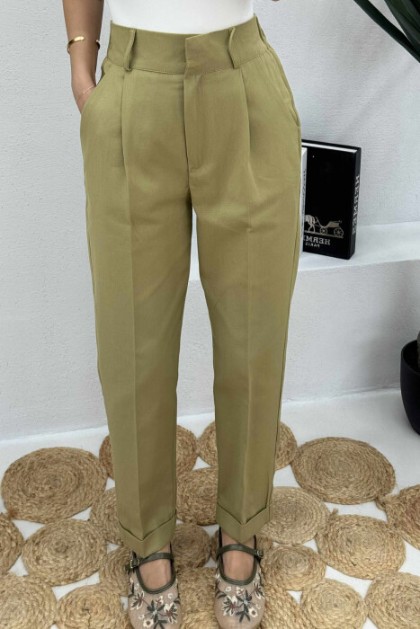 SEMI ELASTIC WAIST ONE COLOR WOMEN TROUSERS OLIVE/ULLI - 3