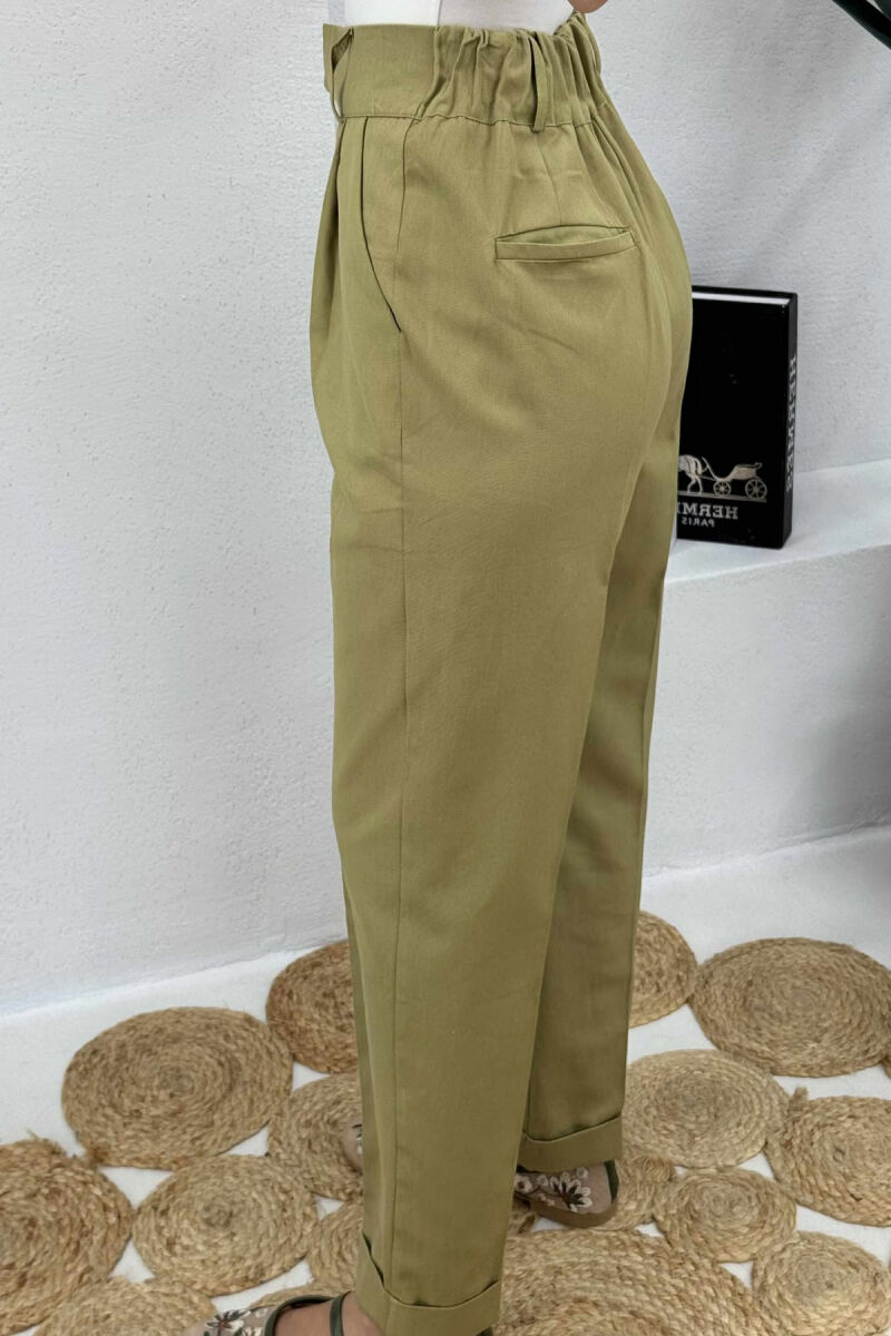 SEMI ELASTIC WAIST ONE COLOR WOMEN TROUSERS OLIVE/ULLI - 4