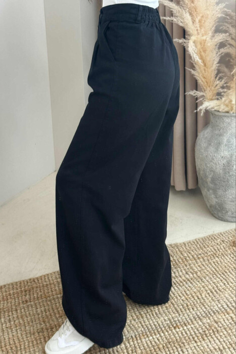 SEMI ELASTIC WAIST WIDE LEG WOMEN TROUSERS BLACK/ E ZEZE - 2