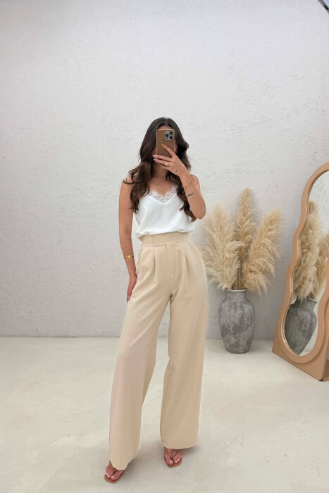 SEMI ELASTIC WAIST WOMAN TROUSERS BEIGE/BEZHE - KLAUDIO FASHION