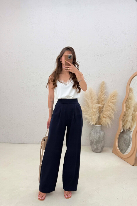 SEMI ELASTIC WAIST WOMAN TROUSERS BLUE/BLU - 1