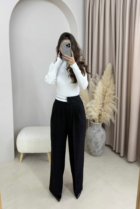 SEMI ELASTIC WIDE LEG WOMEN TROUSERS BLACK/ E ZEZE - 2