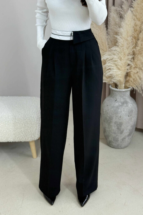 SEMI ELASTIC WIDE LEG WOMEN TROUSERS BLACK/ E ZEZE - 3