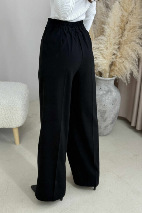 SEMI ELASTIC WIDE LEG WOMEN TROUSERS BLACK/ E ZEZE - 4