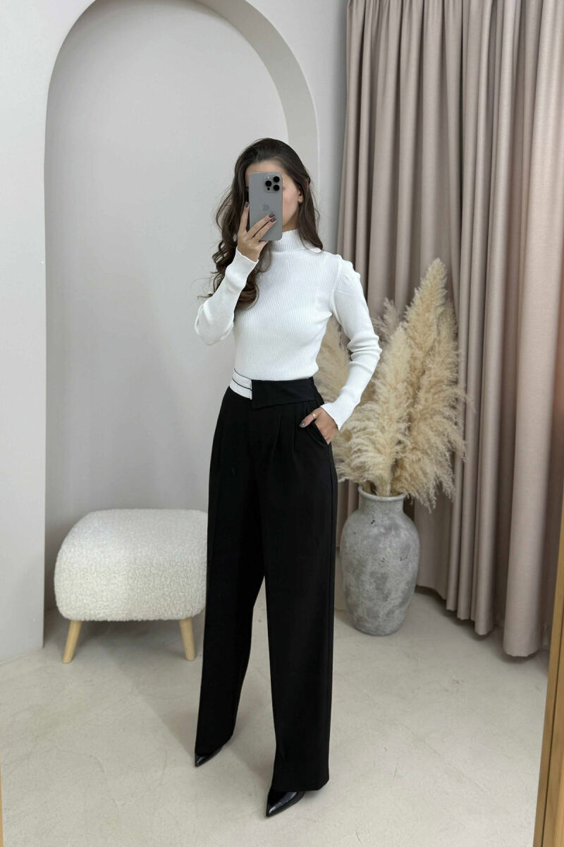 SEMI ELASTIC WIDE LEG WOMEN TROUSERS BLACK/ E ZEZE - 1