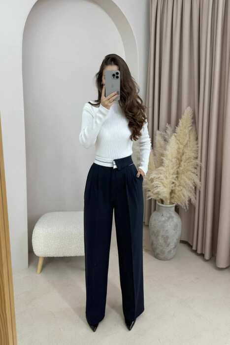 SEMI ELASTIC WIDE LEG WOMEN TROUSERS BLUE/BLU 