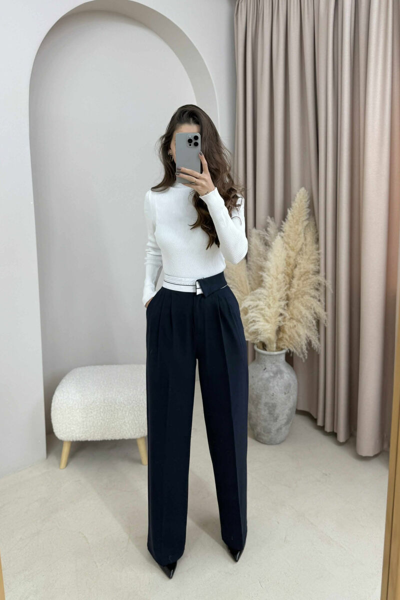 SEMI ELASTIC WIDE LEG WOMEN TROUSERS BLUE/BLU - 2