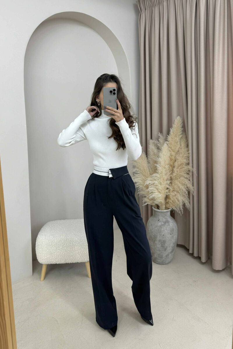 SEMI ELASTIC WIDE LEG WOMEN TROUSERS BLUE/BLU - 3
