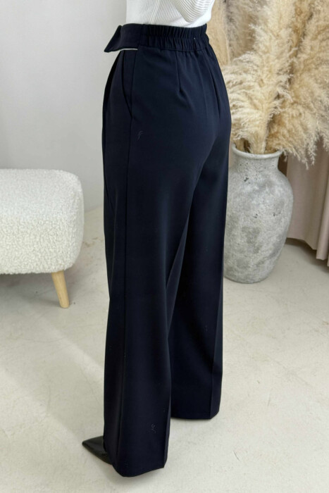 SEMI ELASTIC WIDE LEG WOMEN TROUSERS BLUE/BLU - 5