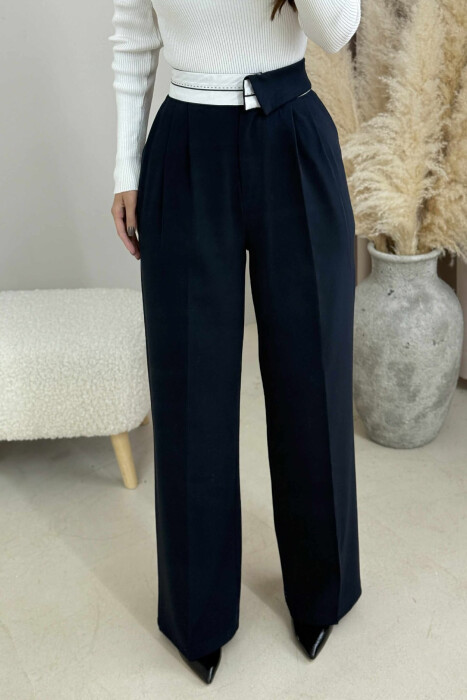 SEMI ELASTIC WIDE LEG WOMEN TROUSERS BLUE/BLU - 4