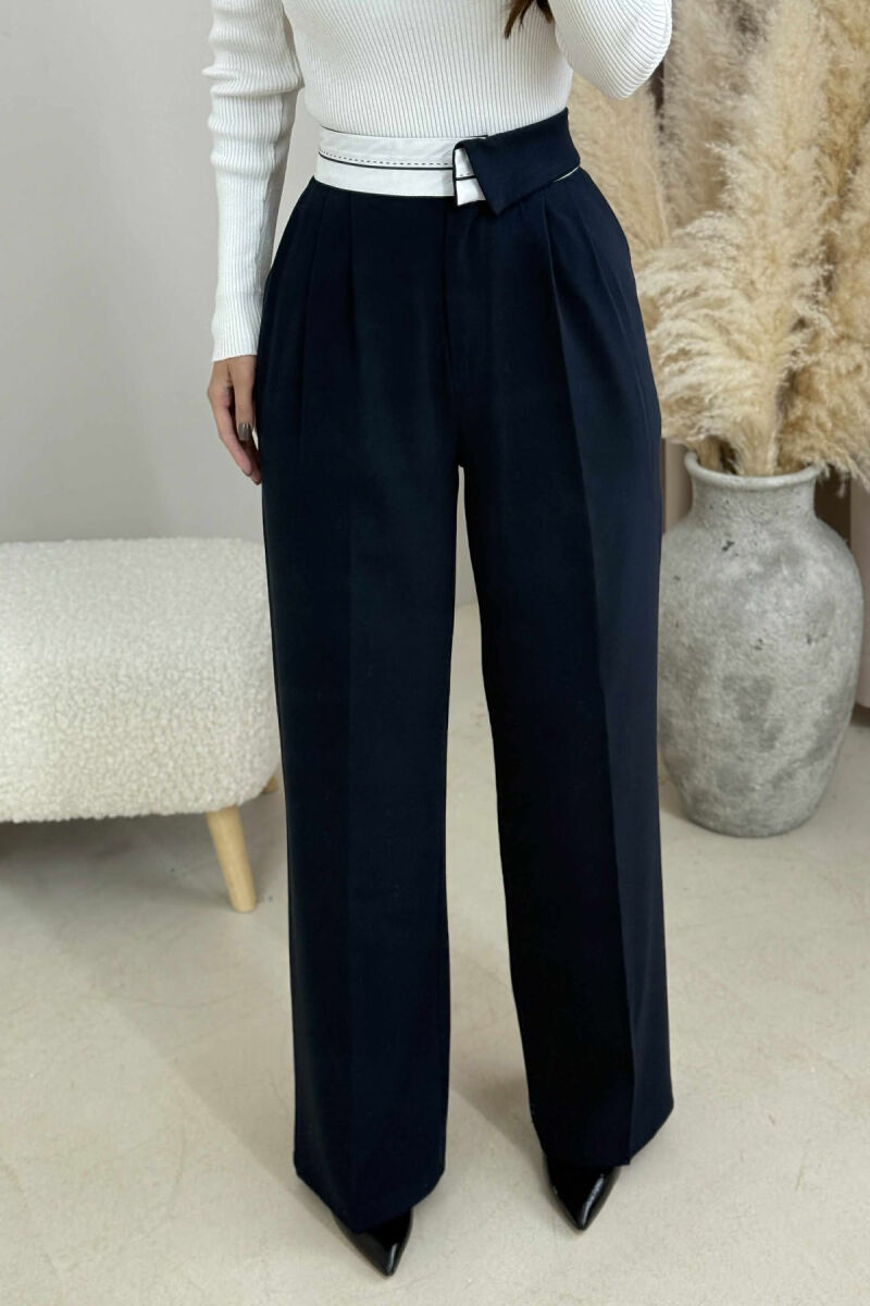 SEMI ELASTIC WIDE LEG WOMEN TROUSERS BLUE/BLU - 4