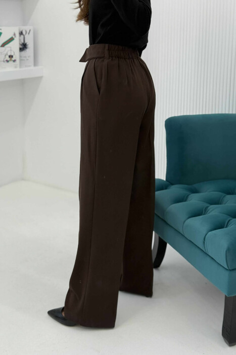 SEMI ELASTIC WIDE LEG WOMEN TROUSERS BROWN/KAFE - 4