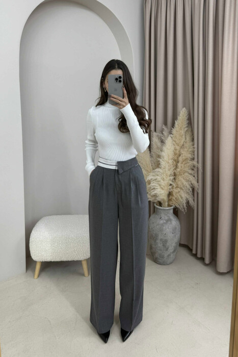 SEMI ELASTIC WIDE LEG WOMEN TROUSERS DARK GREY/GEE 