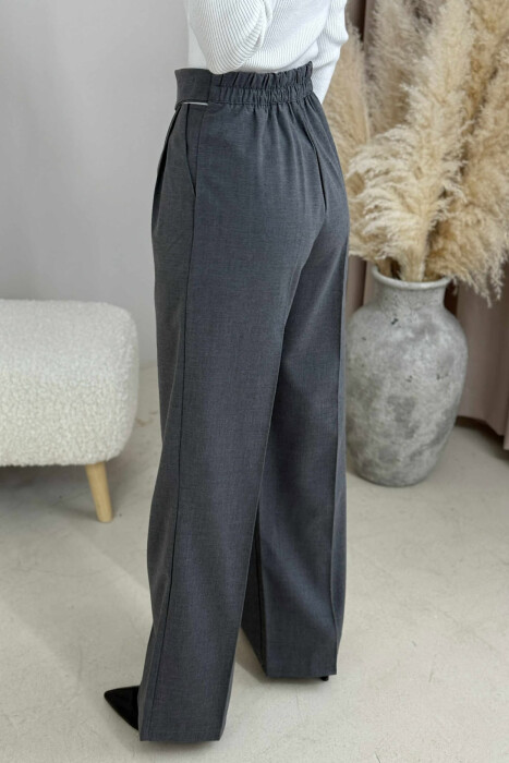 SEMI ELASTIC WIDE LEG WOMEN TROUSERS DARK GREY/GEE - 4