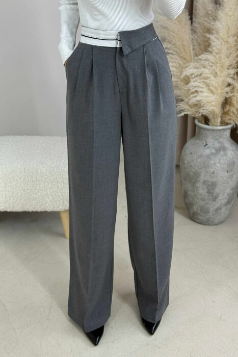SEMI ELASTIC WIDE LEG WOMEN TROUSERS DARK GREY/GEE - 3