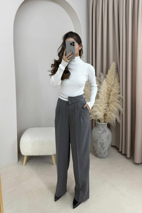 SEMI ELASTIC WIDE LEG WOMEN TROUSERS DARK GREY/GEE - 2