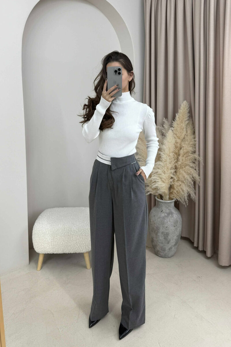 SEMI ELASTIC WIDE LEG WOMEN TROUSERS DARK GREY/GEE - 2