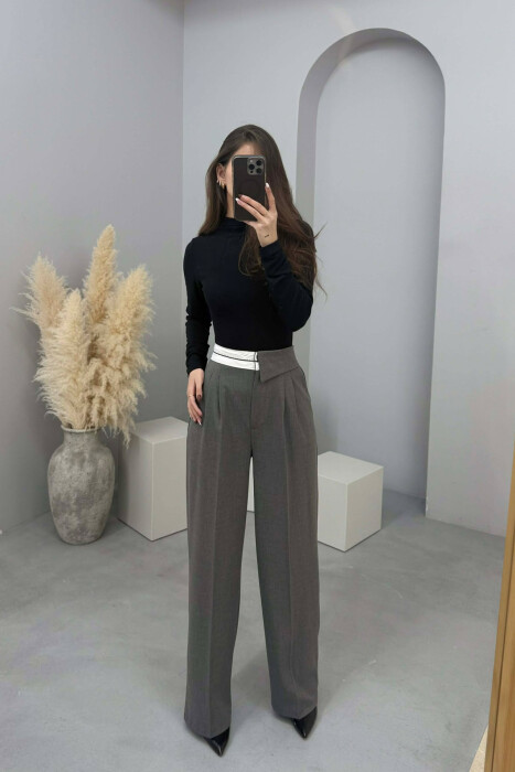 SEMI ELASTIC WIDE LEG WOMEN TROUSERS GREY/GRI 