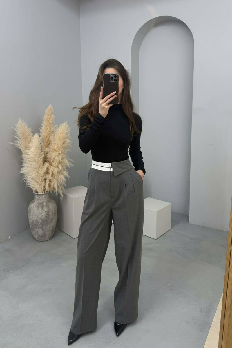 SEMI ELASTIC WIDE LEG WOMEN TROUSERS GREY/GRI - 2