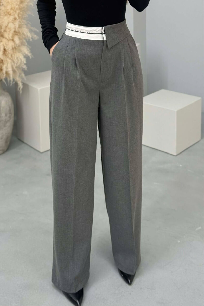 SEMI ELASTIC WIDE LEG WOMEN TROUSERS GREY/GRI - 4