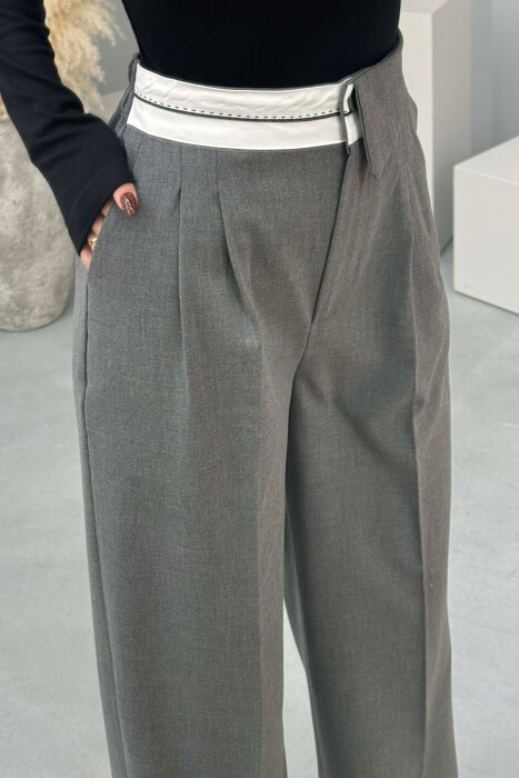 SEMI ELASTIC WIDE LEG WOMEN TROUSERS GREY/GRI - 5