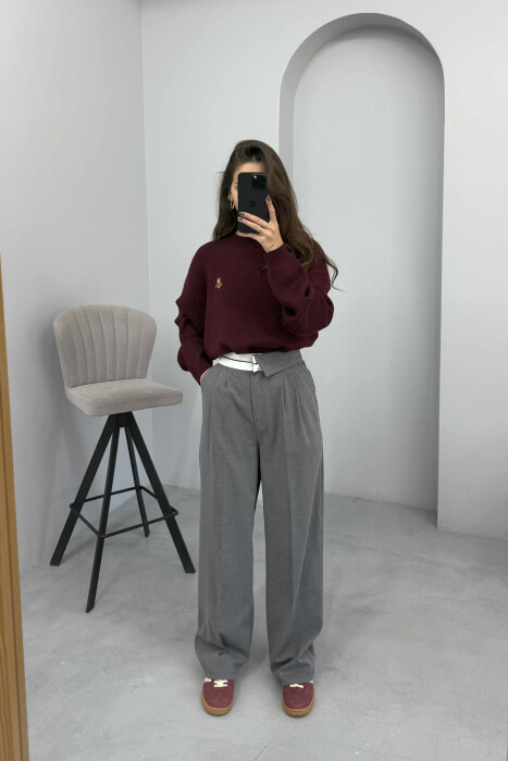 SEMI ELASTIC WIDE LEG WOMEN TROUSERS GREY/GRI - 1