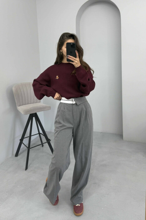 SEMI ELASTIC WIDE LEG WOMEN TROUSERS GREY/GRI - 2