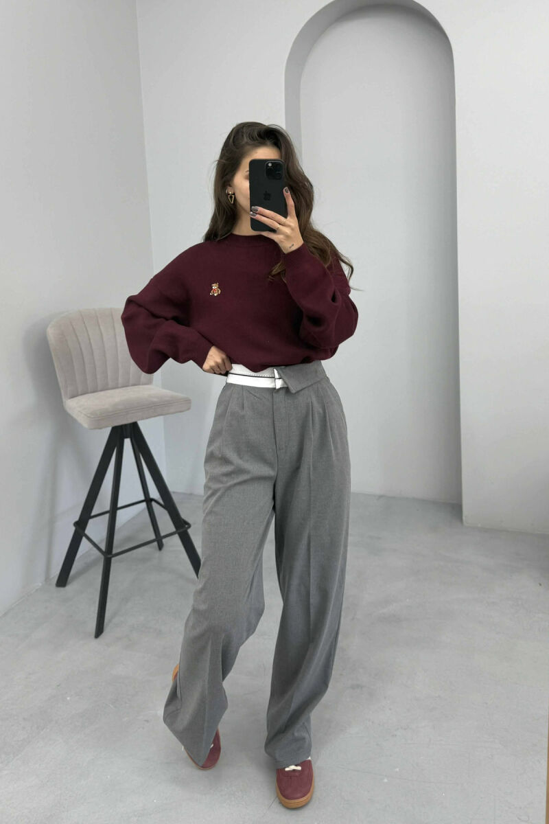 SEMI ELASTIC WIDE LEG WOMEN TROUSERS GREY/GRI - 2