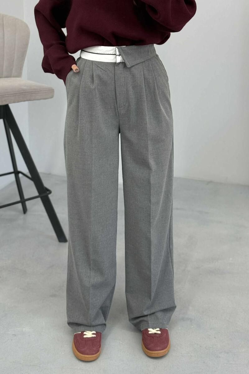 SEMI ELASTIC WIDE LEG WOMEN TROUSERS GREY/GRI - 3