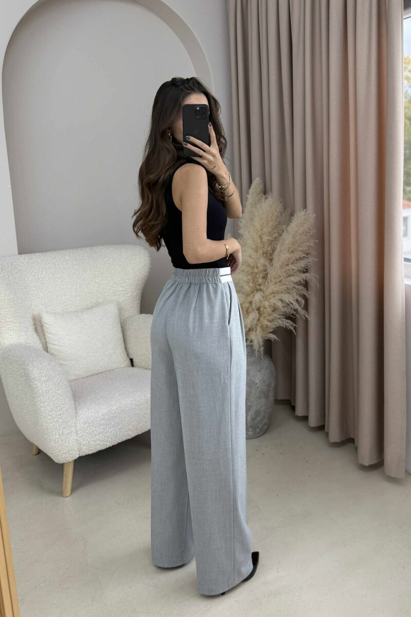 SEMI ELASTIC WIDE LEG WOMEN TROUSERS LIGHT GREY/GZ - 3