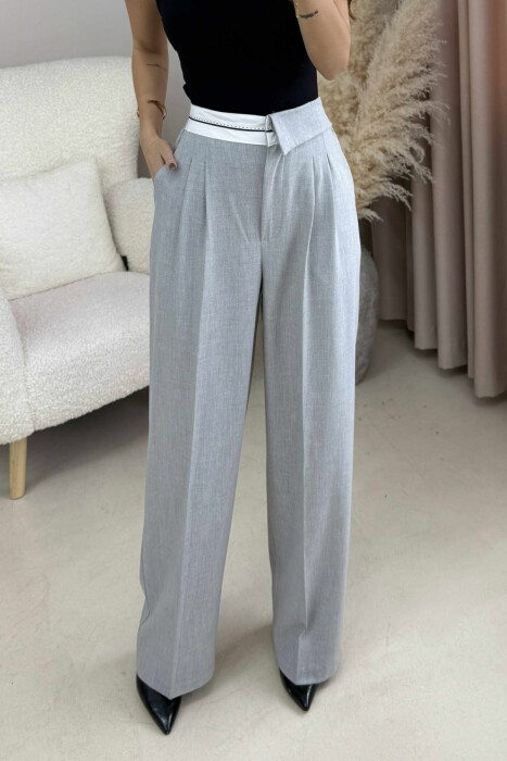 SEMI ELASTIC WIDE LEG WOMEN TROUSERS LIGHT GREY/GZ - 4