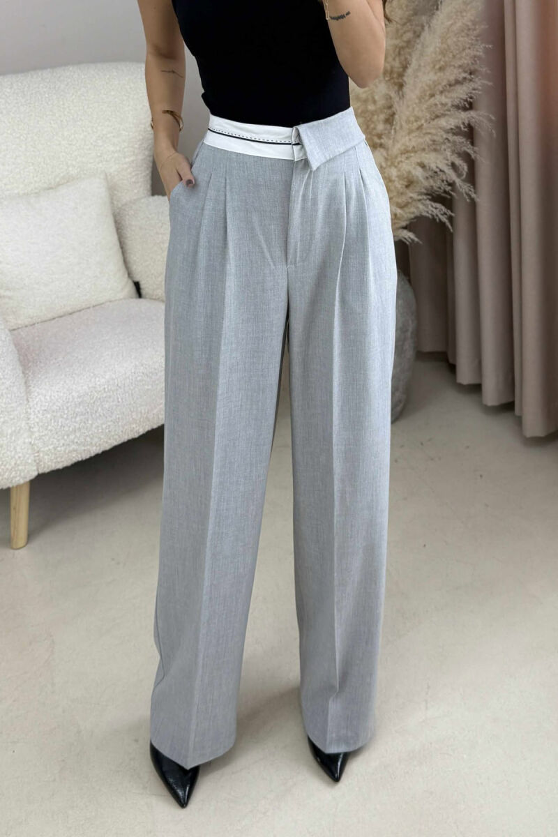 SEMI ELASTIC WIDE LEG WOMEN TROUSERS LIGHT GREY/GZ - 4