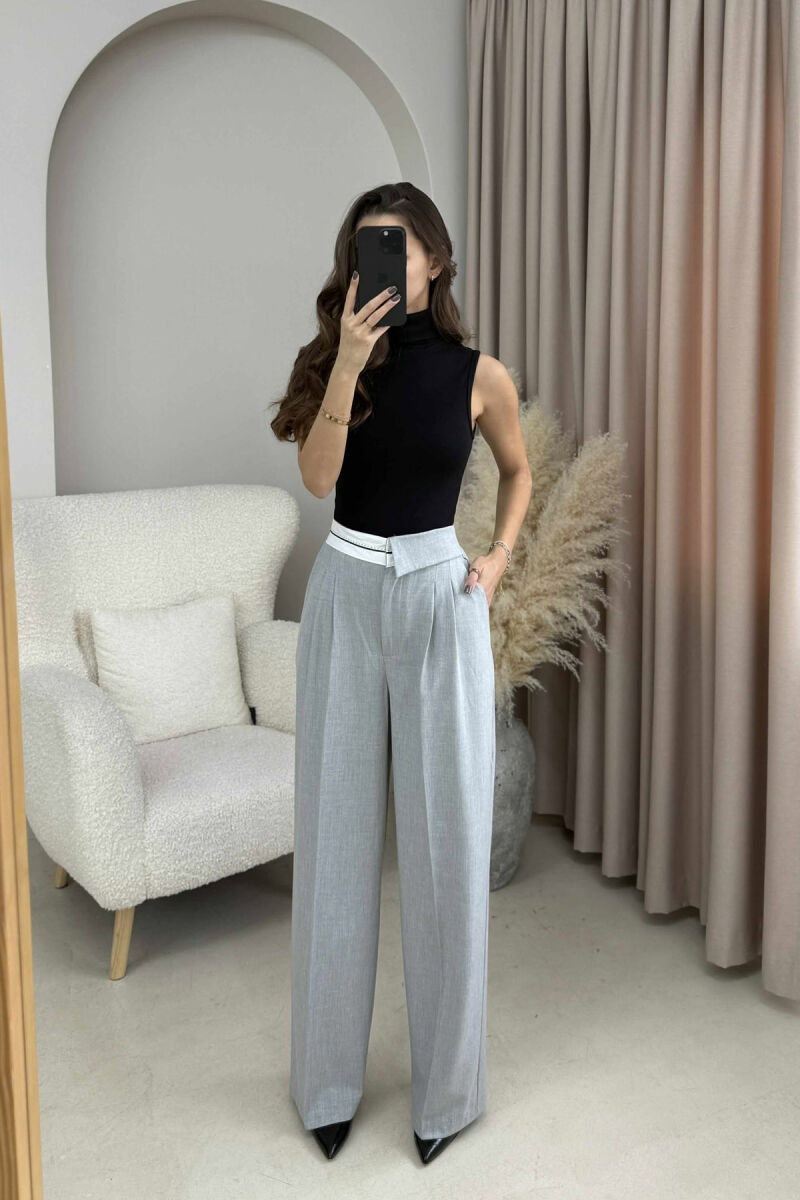 SEMI ELASTIC WIDE LEG WOMEN TROUSERS LIGHT GREY/GZ - 2