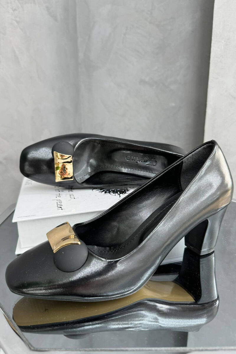 SEMI HEEL GOLD DETAIL WOMAN SHOES GLOSSY BLACK-ZEZE SHKELQIM - 1